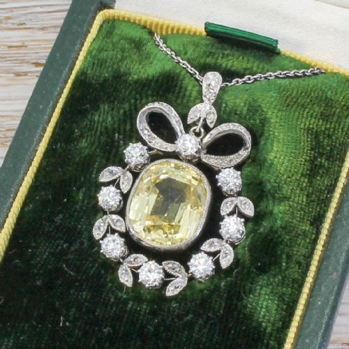 Edwardian 8.24 Carat Natural Ceylon Yellow Sapphire Pendant, Circa 1910