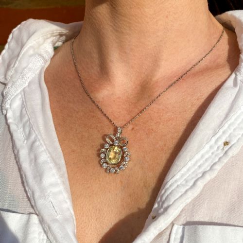 fig 1. Edwardian 8.24 Carat Natural Ceylon Yellow Sapphire Pendant, circa 1910