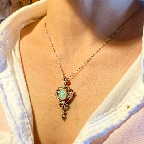 fig 1. Art Nouveau Opal & Old Cut Diamond Pendant, circa 1905