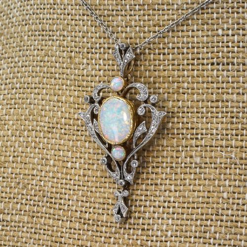 fig 2. Art Nouveau Opal & Old Cut Diamond Pendant, circa 1905