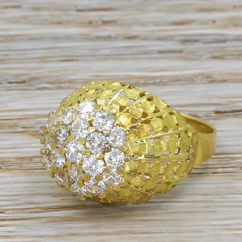 Mid Century 1.45 Carat Old Cut Diamond Cluster Ring