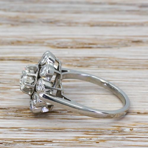fig 2. Mid Century 1.34 Carat Transitional Cut Diamond Cluster Ring, circa 1960