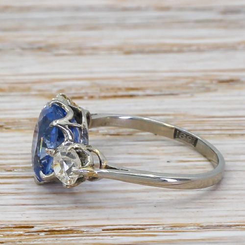 fig 2. Art Deco 2.55 Carat Sapphire & 0.75 Carat Old Cut Diamond Ring, circa 1940