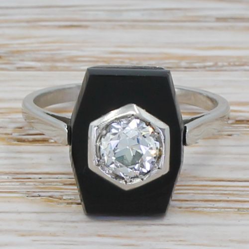 fig 1. Art Deco 0.56 Carat Old Cut Diamond & Onyx Ring, circa 1930