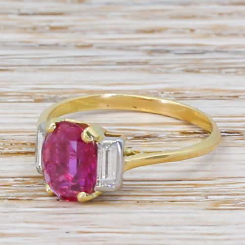 Art Deco 1.42 Carat Burmese Pink Sapphire & Diamond Ring, Circa 1920