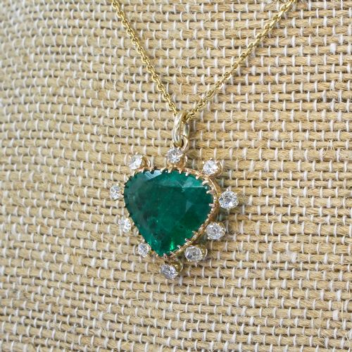 Victorian 5.90 Carat Emerald & Old Cut Diamond Pendant, Circa 1890
