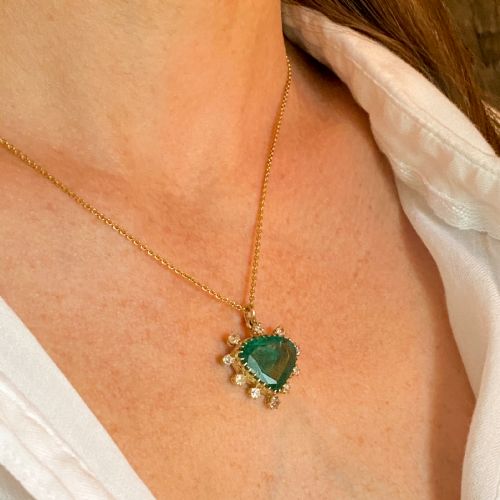 fig 1. Victorian 5.90 Carat Emerald & Old Cut Diamond Pendant, circa 1890