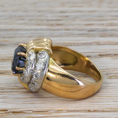 fig 2. Art Deco 6.55 Carat Natural Ceylon Sapphire & Diamond Ring, circa 1945