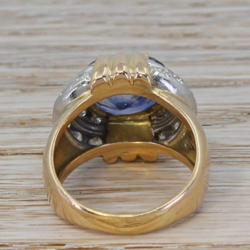 fig 3. Art Deco 6.55 Carat Natural Ceylon Sapphire & Diamond Ring, circa 1945