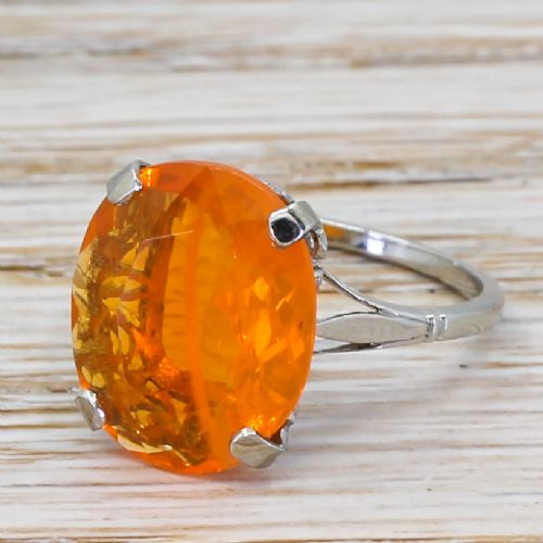 Art Deco 3.32 Carat Fire Opal Solitaire Ring, Circa 1930