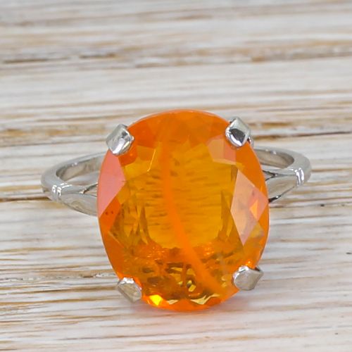 fig 1. Art Deco 3.32 Carat Fire Opal Solitaire Ring, circa 1930