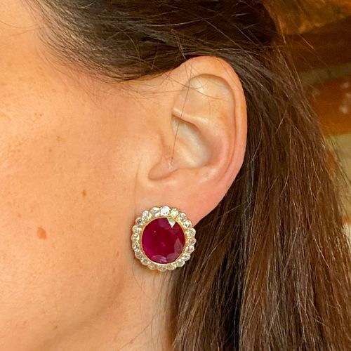 fig 1. Victorian 18.13 Carat Natural Ruby & Old Cut Diamond Earrings, circa 1890