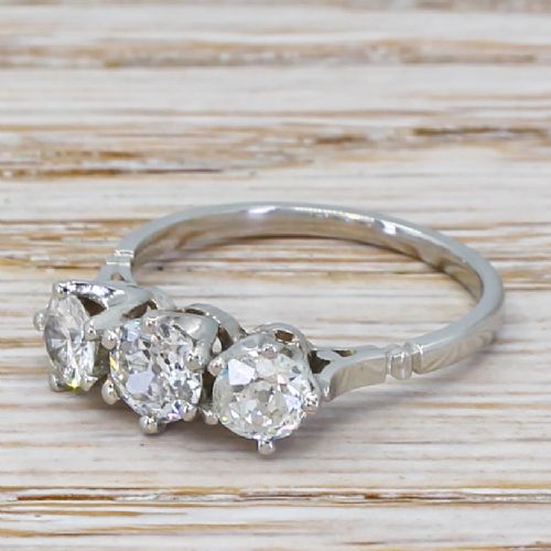 Art Deco 1.24 Carat Old Cut Diamond Trilogy Ring, Circa 1930