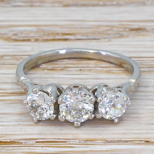 fig 1. Art Deco 1.24 Carat Old Cut Diamond Trilogy Ring, circa 1930