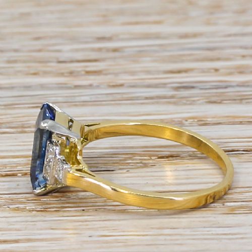 fig 2. Art Deco 2.50 Carat Rectangular Cut Natural Sapphire Solitaire Ring, circa 1940