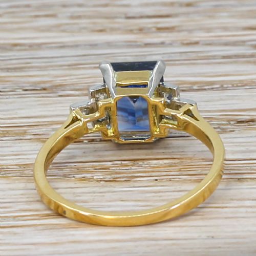 fig 3. Art Deco 2.50 Carat Rectangular Cut Natural Sapphire Solitaire Ring, circa 1940