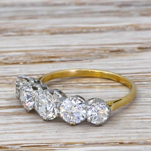 Art Deco 1.50 Carat Old Cut Diamond Five Stone Ring, Circa 1920