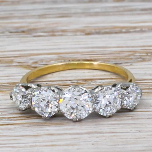 fig 1. Art Deco 1.50 Carat Old Cut Diamond Five Stone Ring, circa 1920