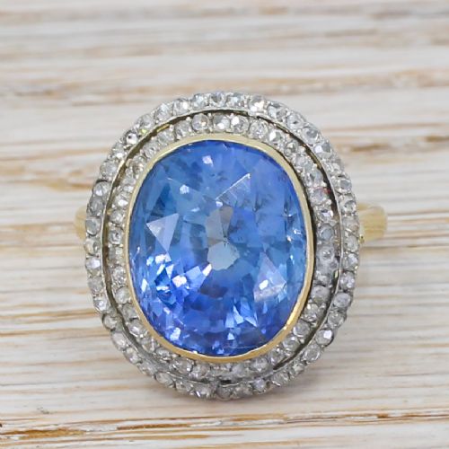 fig 1. Art Deco 12.35 Carat Natural Ceylon Sapphire & Diamond Ring, circa 1915