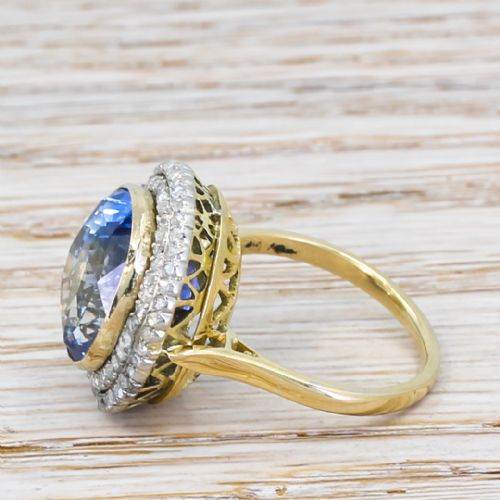 fig 2. Art Deco 12.35 Carat Natural Ceylon Sapphire & Diamond Ring, circa 1915