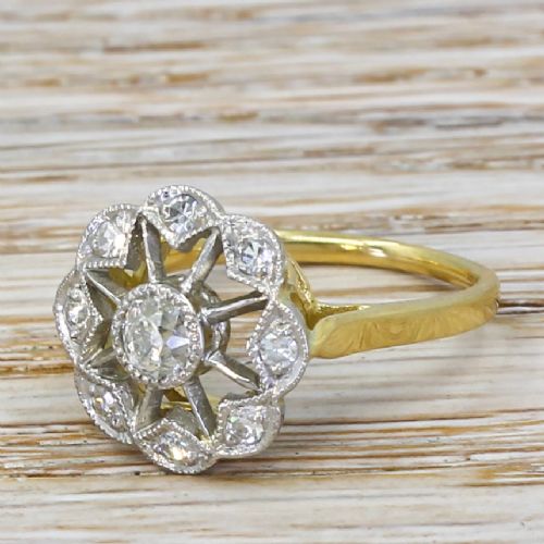 Art Deco 0.49 Carat Old Cut Diamond Cluster Ring, Circa 1925