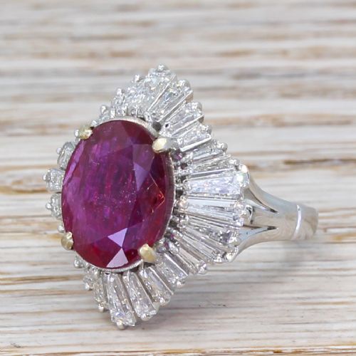 Mid Century 7.26 Carat Natural Ruby & Diamond Ballerina Ring