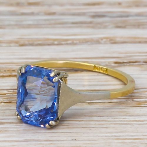 Art Deco 4.63 Carat Natural Ceylon Sapphire Solitaire Ring, Circa 1935