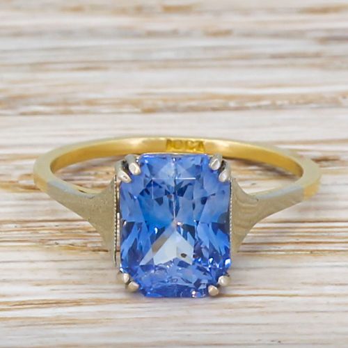 fig 1. Art Deco 4.63 Carat Natural Ceylon Sapphire Solitaire Ring, circa 1935