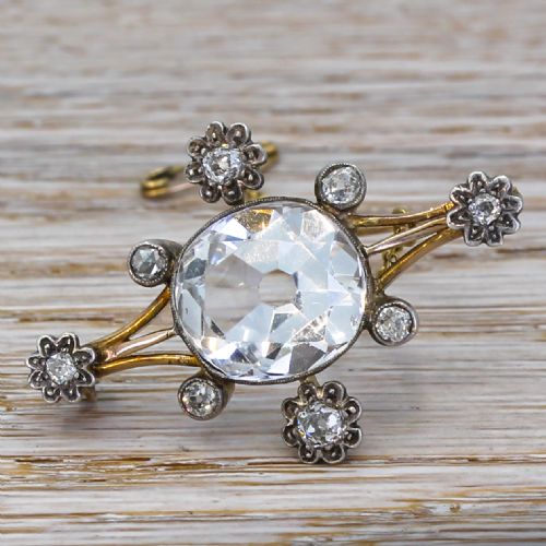 Victorian Old Cut Quartz & Diamond Brooch, Circa 1870