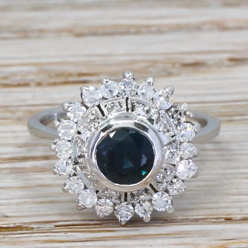 fig 1. Mid Century 0.91 Carat Sapphire & Diamond Cluster Ring