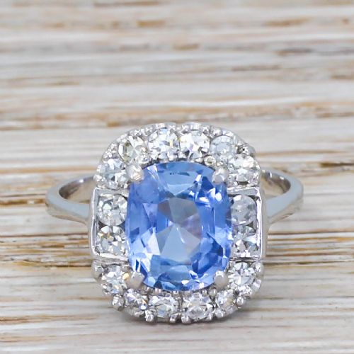 fig 1. Art Deco 3.00 Carat Natural Ceylon Sapphire & Diamond Ring, circa 1930