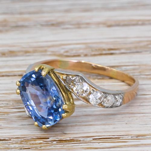 Art Deco 3.04 Carat Natural Ceylon Sapphire Solitaire Ring, Circa 1935