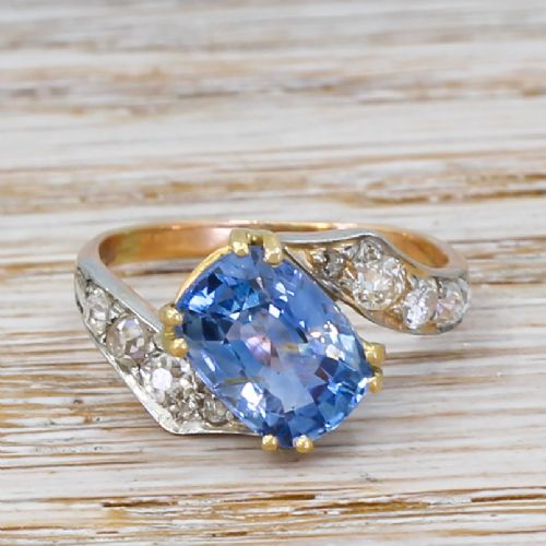 fig 1. Art Deco 3.04 Carat Natural Ceylon Sapphire Solitaire Ring, circa 1935