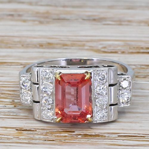fig 1. Art Deco 1.91 Carat Padaparadscha Sapphire & Diamond Ring, circa 1940