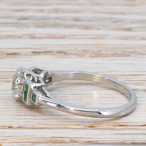fig 2. 0.85 Carat Old European Cut Diamond & Emerald Ring, Platinum