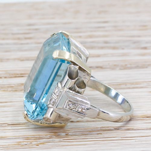 fig 2. Mid Century 33.44 Carat Emerald Cut Aquamarine Ring, circa 1950