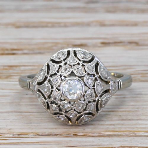 fig 1. Art Deco 0.40 Carat Old Cut Diamond Bombé Cluster Ring, circa 1935