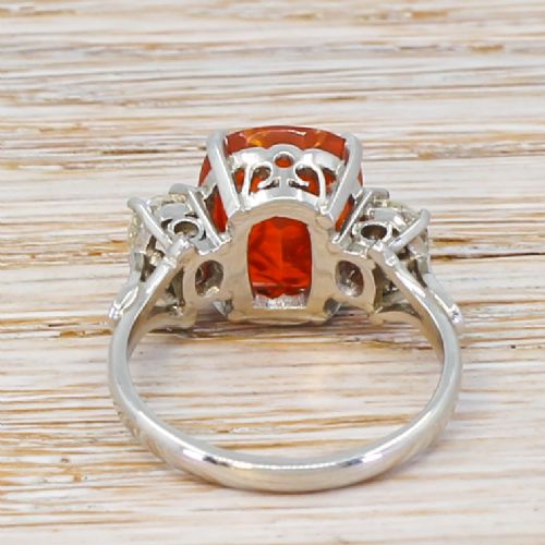fig 3. Mid Century 2.89 Carat Fire Opal & Old Cut Diamond Trilogy Ring, circa 1950