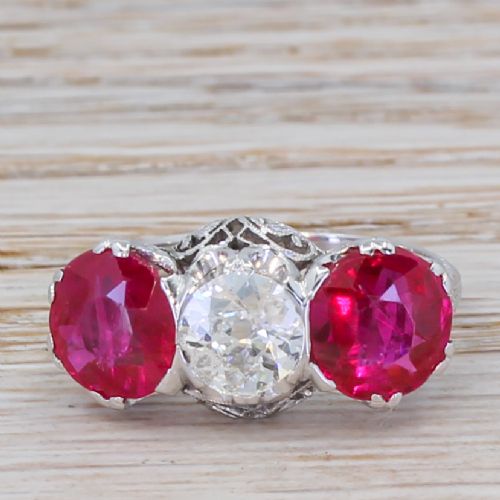 fig 1. Art Deco 0.80 Carat Old Cut Diamond & Synthetic Ruby Ring, circa 1930