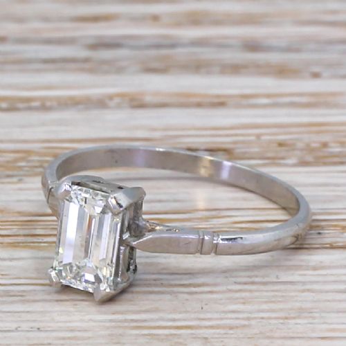 Mid Century 1.00 Carat Emerald Cut Diamond Engagement Ring, Circa 1955