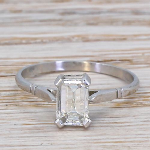 fig 1. Mid Century 1.00 Carat Emerald Cut Diamond Engagement Ring, circa 1955