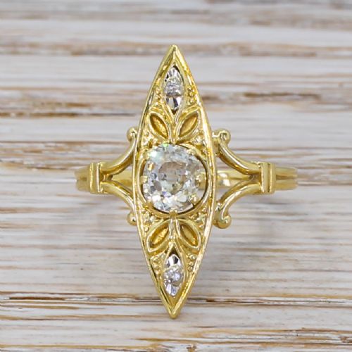 fig 1. Art Nouveau 0.50 Carat Old Cut Diamond Navette Ring, circa 1910