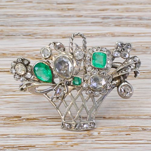 Mid Century 0.64 Carat Emerald & 1.32 Carat Diamond Brooch, Circa 1960