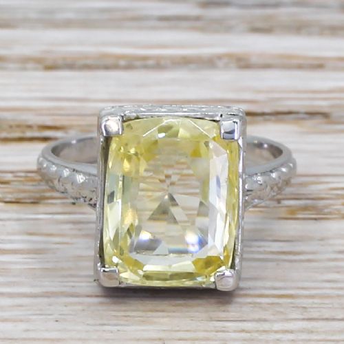 fig 1. Mid Century 7.85 Carat Natural Ceylon Yellow Sapphire Ring, circa 1960