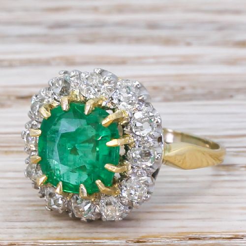 Art Deco 2.35 Carat Emerald & 0.96 Carat Diamond Ring, Circa 1930