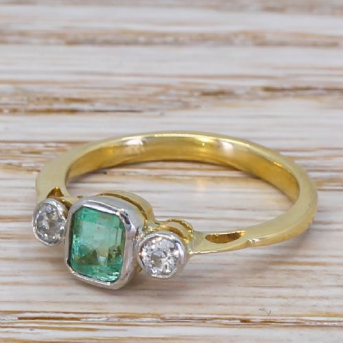 Mid Century 0.87 Carat Emerald & 0.22 Carat Diamond Ring, Circa 1950