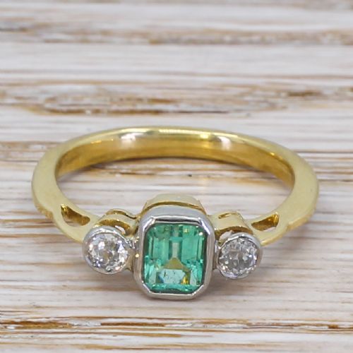 fig 1. Mid Century 0.87 Carat Emerald & 0.22 Carat Diamond Ring, circa 1950