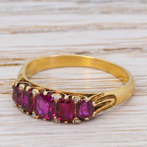 Victorian 1.20 Carat Ruby Five Stone Ring, Circa 1900