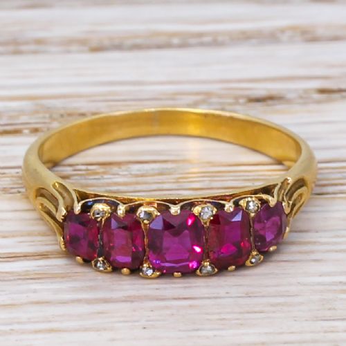 fig 1. Victorian 1.20 Carat Ruby Five Stone Ring, circa 1900