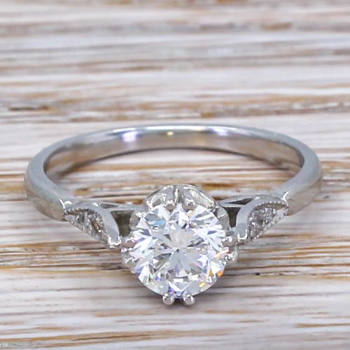 fig 1. Mid Century 1.00 Carat Round Brilliant Cut Diamond Engagement Ring, circa 1960